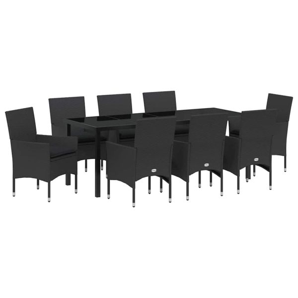 Комплект за хранене в градината 9 pcs Черно полиратан