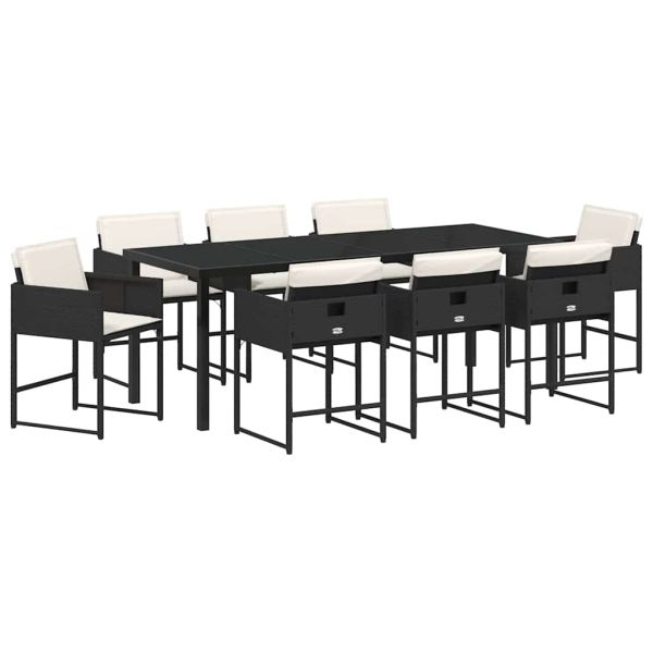 Комплект за хранене в градината 9 pcs Черно полиратан