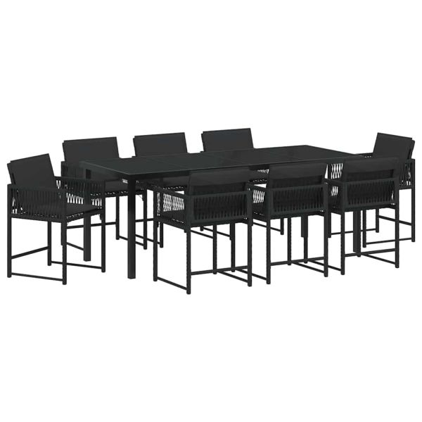 Комплект за хранене в градината 9 pcs Черно полиратан