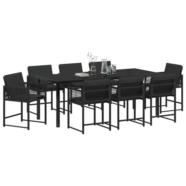 Комплект за хранене в градината 9 pcs Черно полиратан