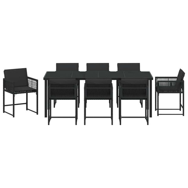 Комплект за хранене в градината 9 pcs Черно полиратан
