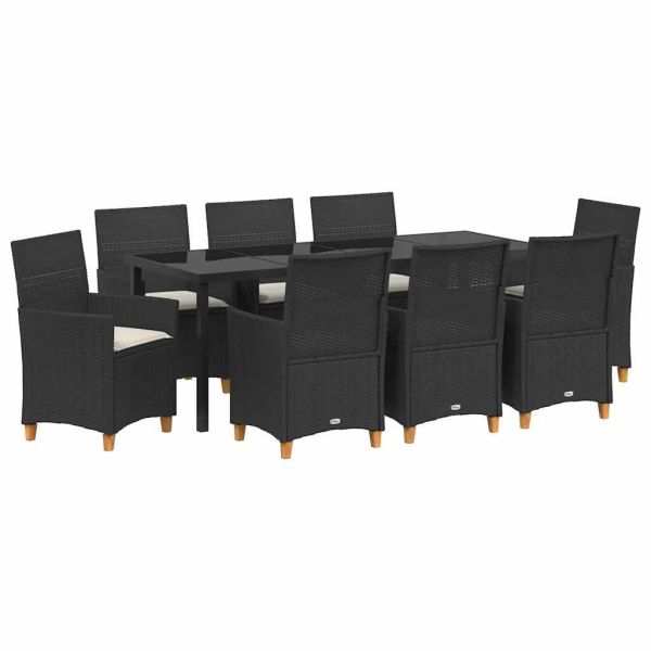 Комплект за хранене в градината 9 pcs Черно полиратан