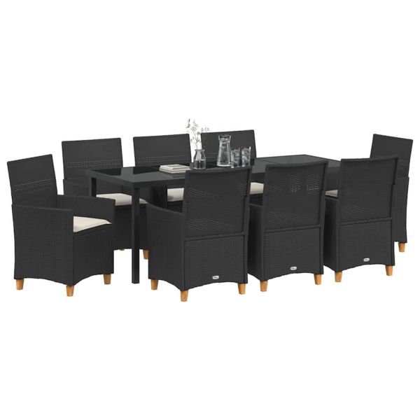 Комплект за хранене в градината 9 pcs Черно полиратан
