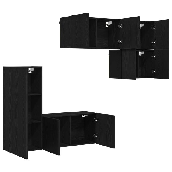 Телевизионен стенен шкаф 5 pcs Черния дъб Инженерно дърво