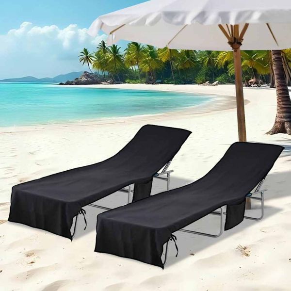 Кърпи за шезлонг 2 pcs Черно 210 x 75 cm Полиестер и полиамид