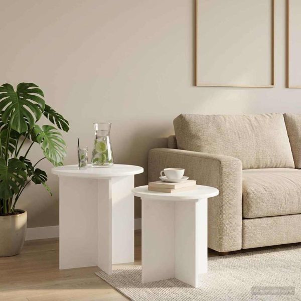 Комплект помощни маси 2 pcs Бяло Инженерен дървен материал