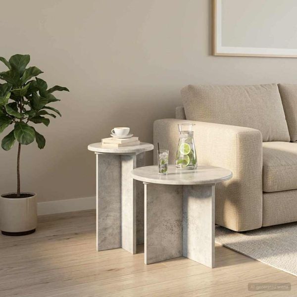 Комплект помощни маси 2 pcs Бетонно сиво Инженерна дървесина