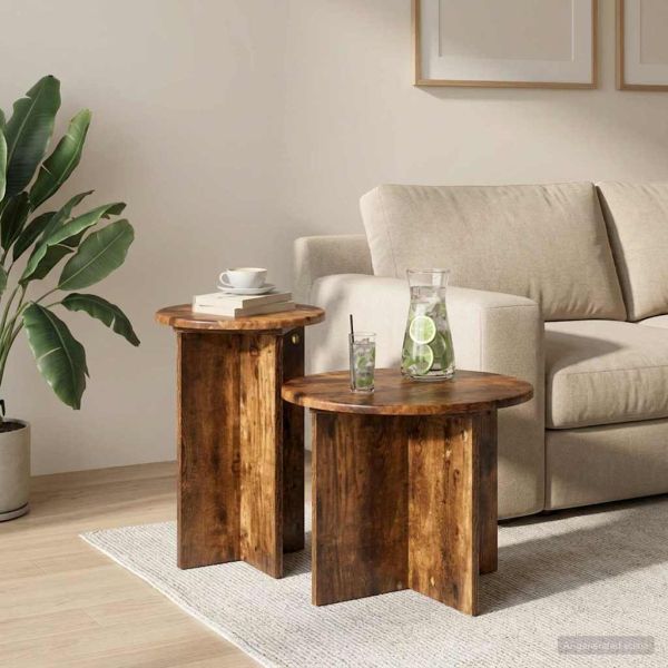Комплект помощни маси 2 pcs Опушен дъб Инженерна дървесина