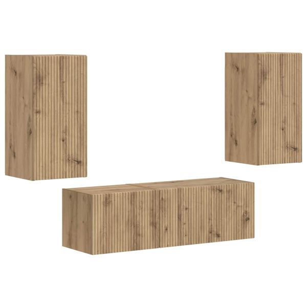 Комплект за стена на телевизор 4 pcs Дъб Инженерно дърво