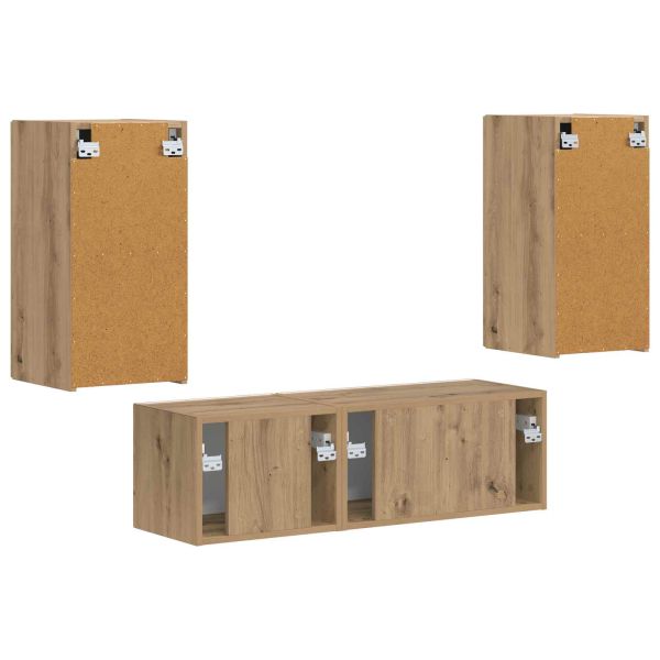 Комплект за стена на телевизор 4 pcs Дъб Инженерно дърво