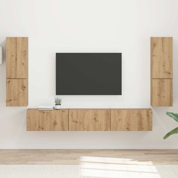 Комплект ТВ шкаф 4 pcs Дъб Инженерно дърво
