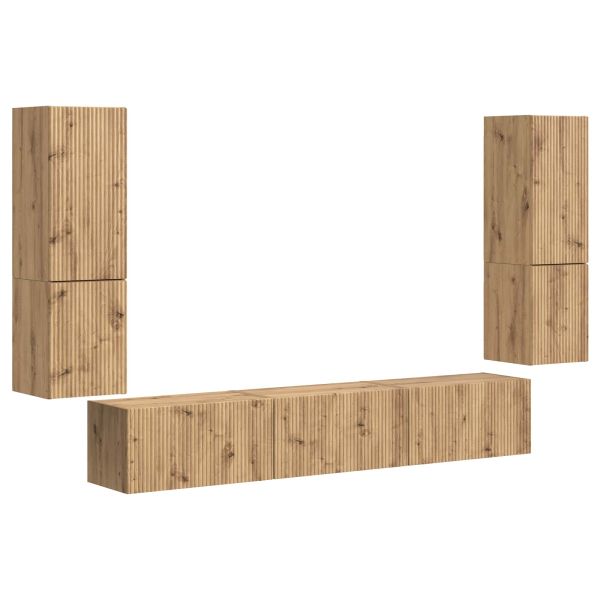 Комплект ТВ шкаф 4 pcs Дъб Инженерно дърво