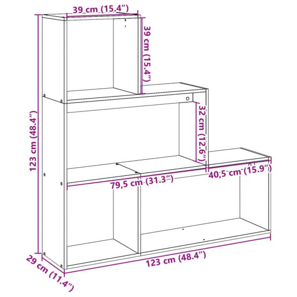 Разделител за стая / библиотека 3 нива дъб артизан 123x29x123см
