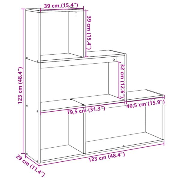 Разделител за стая / библиотека 3 нива старо дърво 123x29x123см