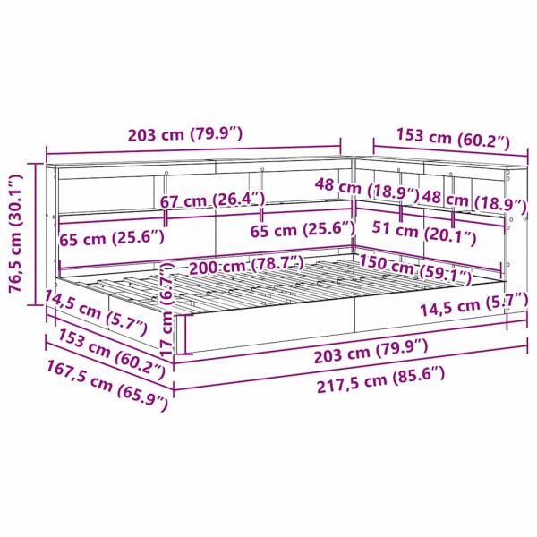 Легло с библиотека с таблото Бяло 150 x 200 cm Инженерно дърво
