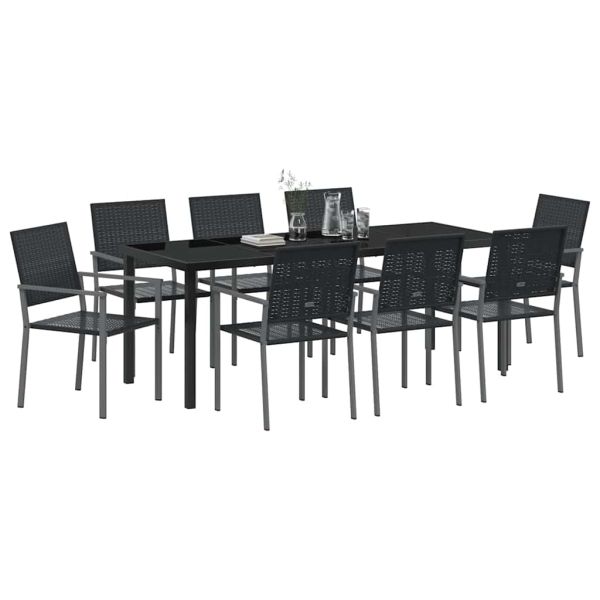 Комплект за хранене в градината 9 pcs Черно ПЕ ратан