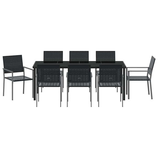 Комплект за хранене в градината 9 pcs Черно ПЕ ратан