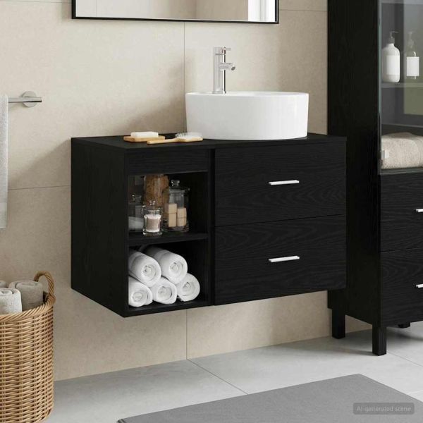 Комплект мебели за баня 2 pcs Черен дъб Инженерна дървесина