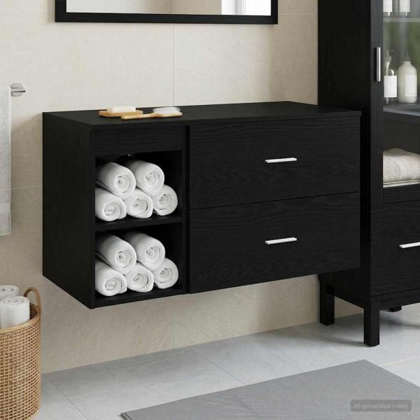 Комплект мебели за баня 2 pcs Черен дъб Инженерна дървесина