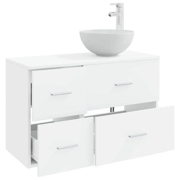 Комплект мебели за баня 2 pcs Бяло Инженерна дървесина
