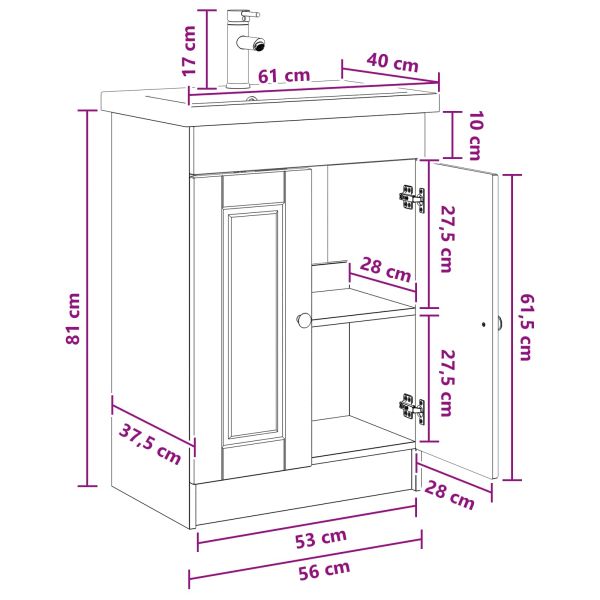 Комплект мебели за баня Черно 56 x 37,5 x 81 см