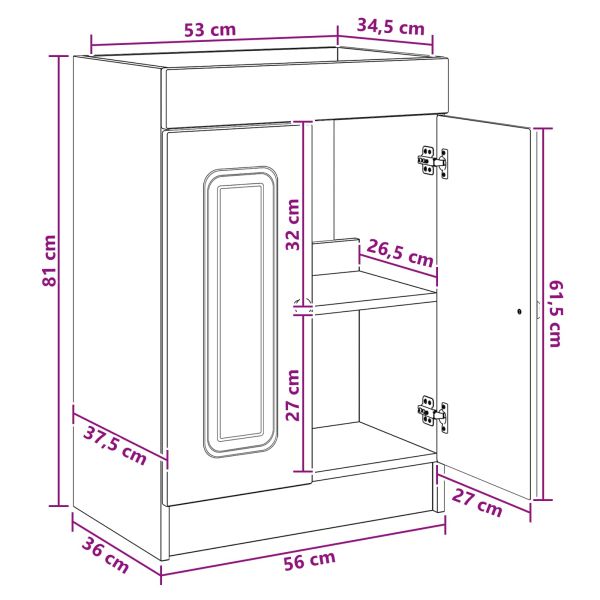 Комплект мебели за баня Опушен дъб 56 x 37,5 x 81 см