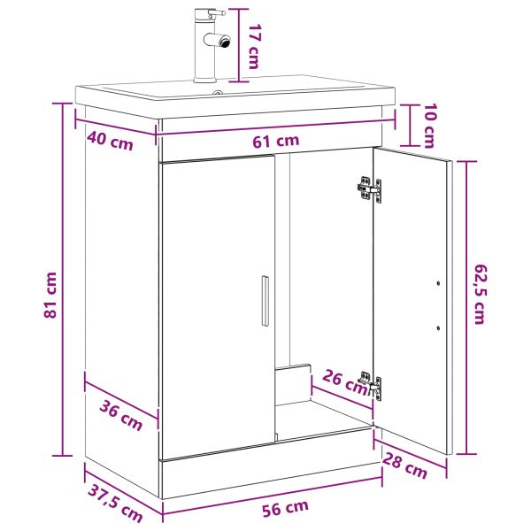 Комплект мебели за баня Опушен дъб 61 x 40 x 84,5 см