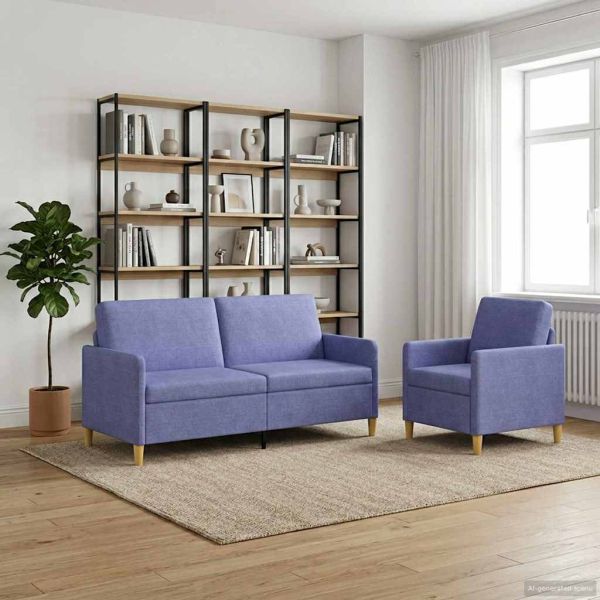 Диван комплект с пространство за съхранение 2 pcs Дънково син