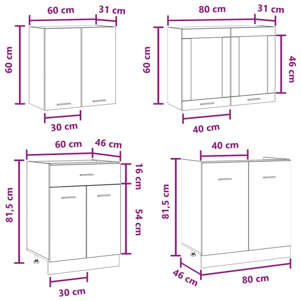 Кухненски единица Lyon 4 pcs Бетонно сиво Инженерна дървесина