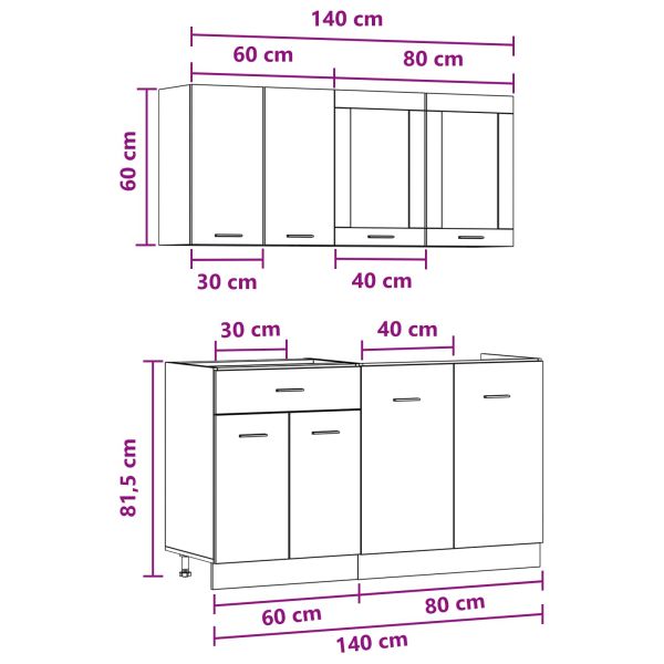 Кухненски единица Lyon 4 pcs Бетонно сиво Инженерна дървесина