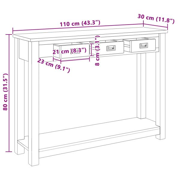 Конзолна маса Натурално 110 x 30 x 80 см Солидно тиково дърво