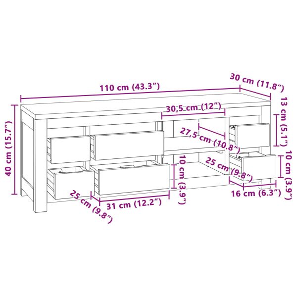 ТВ шкаф 110 x 30 x 40 cm Натурално Солидно тиково дърво