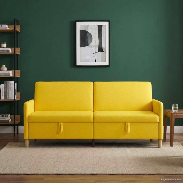 Диван с storage Светло жълто 192 x 78 x 87 см Полиестер