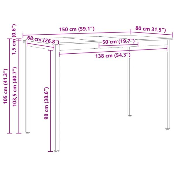 Бар маса Бяло 150 x 80 x 105 см Солидно борово дърво
