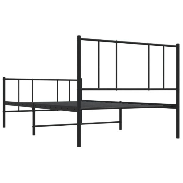 Метална рамка за легло с горна и долна табла, черна, 100x200 см
