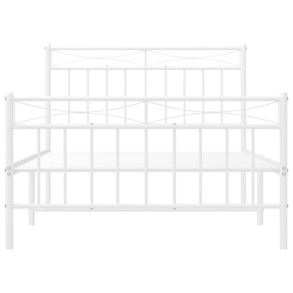 Метална рамка за легло с горна и долна табла, бяла, 100x200 см