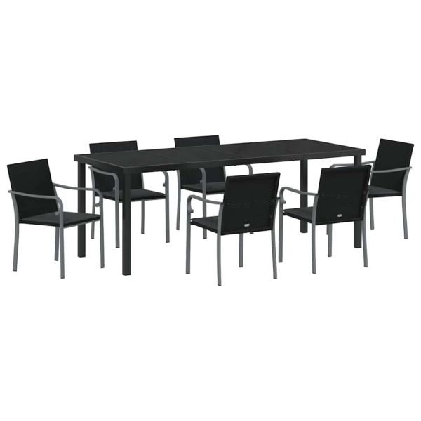 Комплект за хранене в градината 7 pcs Черен и Сив ПЕ ратан