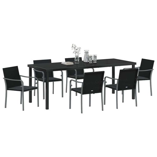 Комплект за хранене в градината 7 pcs Черен и Сив ПЕ ратан