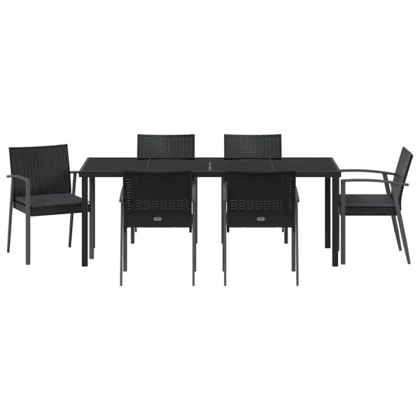 Комплект за хранене в градината 7 pcs Черен и Сив ПЕ ратан
