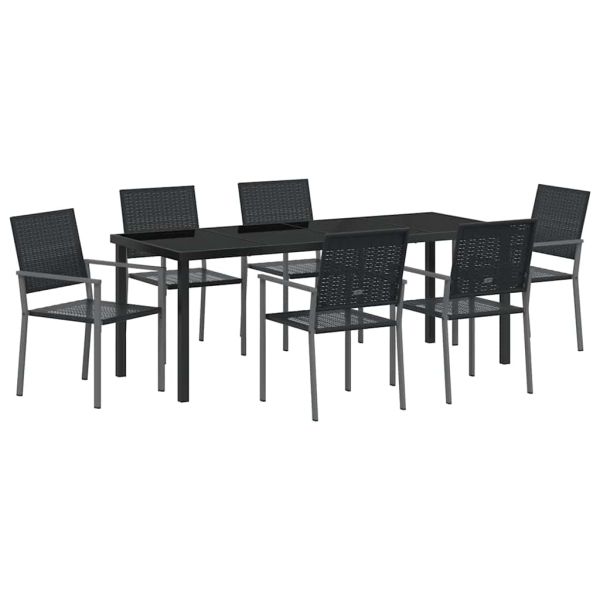 Комплект за хранене в градината 7 pcs Черно ПЕ ратан