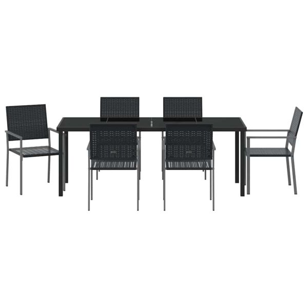 Комплект за хранене в градината 7 pcs Черно ПЕ ратан