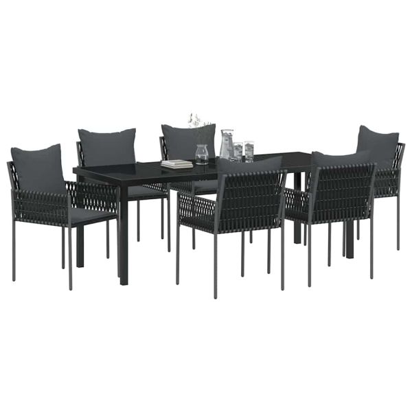 Комплект за хранене в градината 7 pcs Черен и Сив ПЕ ратан