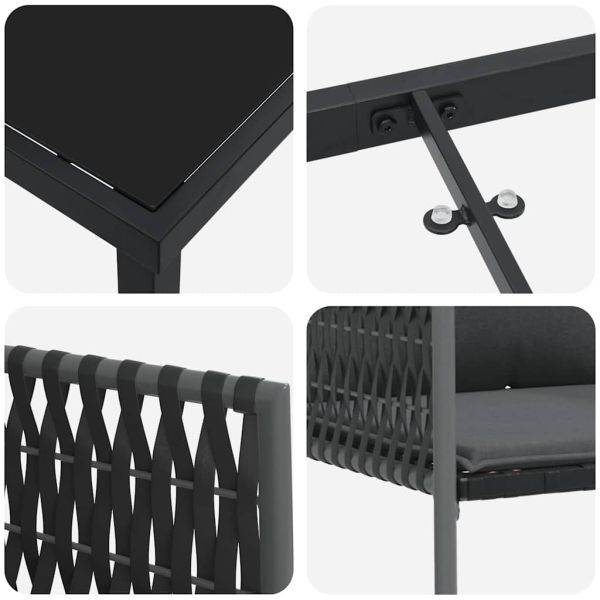 Комплект за хранене в градината 7 pcs Черен и Сив ПЕ ратан
