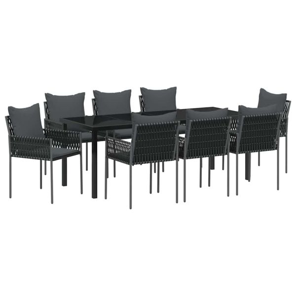 Комплект за хранене в градината 9 pcs Черен и Сив ПЕ ратан