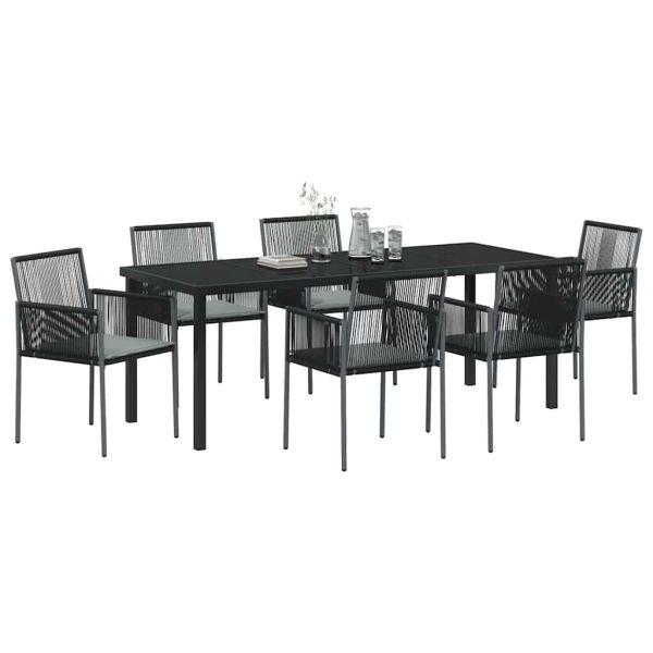 Комплект за хранене в градината 7 pcs Черно ПЕ ратан