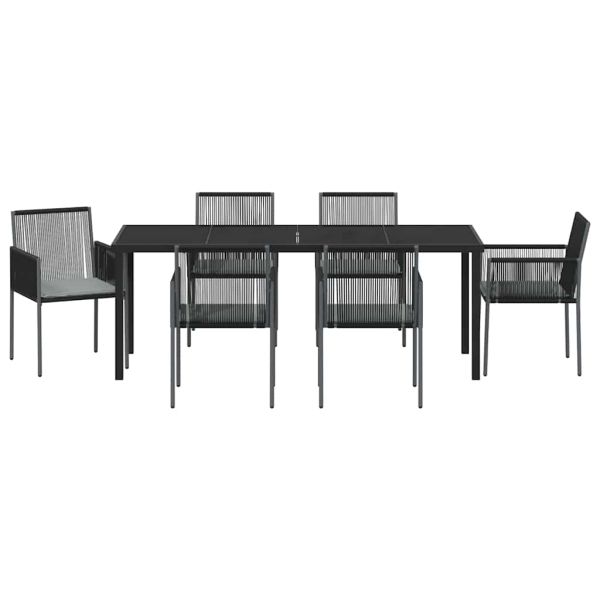 Комплект за хранене в градината 7 pcs Черно ПЕ ратан