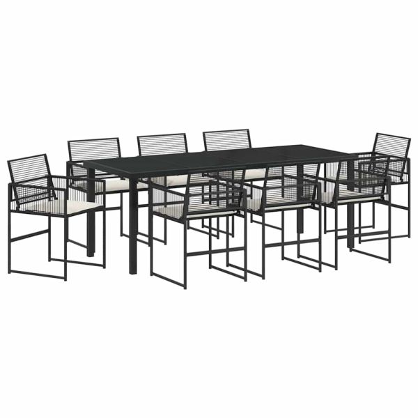 Комплект за хранене в градината 9 pcs Черно полиратан