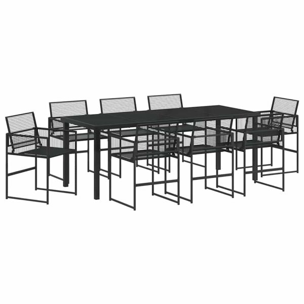 Комплект за хранене в градината 9 pcs Черно полиратан