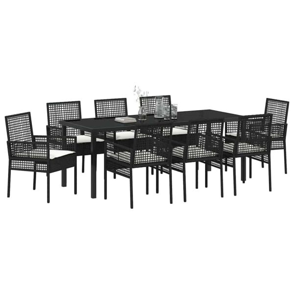 Комплект за хранене в градината 9 pcs Черно полиратан