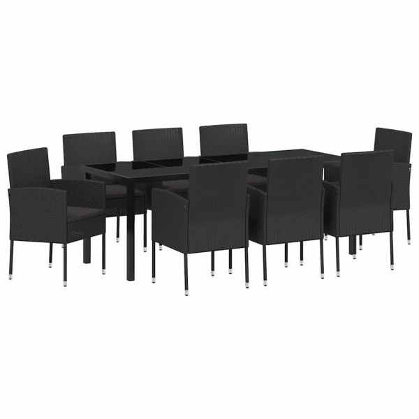 Комплект за хранене в градината 9 pcs Черно полиратан